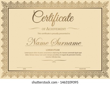 Certificate of achievement template in vector with applied Thai line in yellow gold tone - Vector 