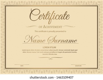 Certificate of achievement template in vector with applied Thai line in yellow gold tone - Vector 