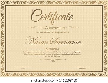 Certificate of achievement template in vector with applied Thai line in yellow gold tone - Vector 