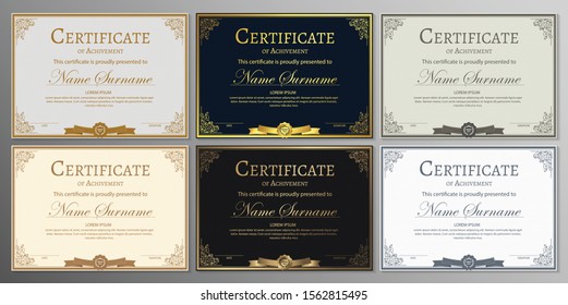 Certificate of achievement template in vector with applied Thai line in yellow gold tone - Vector