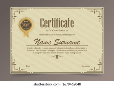 Certificate of achievement template in vector with applied Thai line in yellow gold tone - Vector	