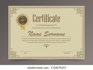Certificate of achievement template in vector with applied Thai line in yellow gold tone - Vector	