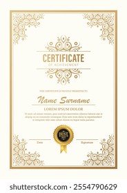 Certificate of achievement template in vector with applied Thai line in yellow gold tone