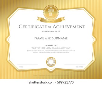 Certificate of achievement template in vector with applied Thai art background, gold color