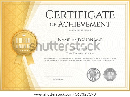 Certificate of achievement template in vector with applied Thai line in yellow gold tone