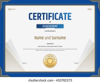 Certificate of achievement template in vector blue border