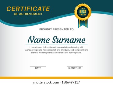 Certificate of achievement template vector design.