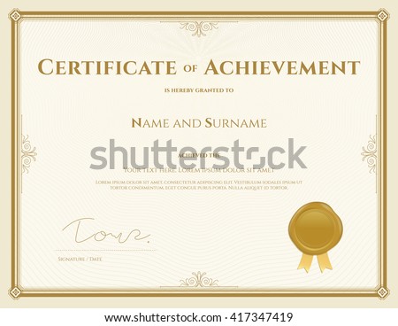 certificate of achievement template in vector gold theme with wax seal - Certificate Of Accomplishment Template certificate of achievement template in vector gold theme with wax seal - Certificate Of Accomplishment Template