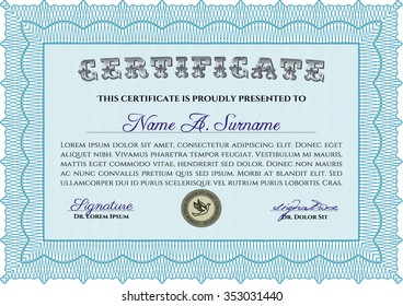 Certificate of achievement template. Vector illustration.With complex background. Elegant design. 