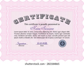 Certificate of achievement template. Vector pattern that is used in currency and diplomas.Printer friendly. Complex design. 