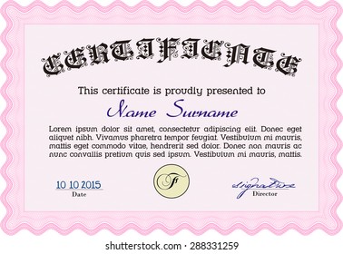 Certificate of achievement template. Vector pattern that is used in money and certificate.With complex background. Good design. 
