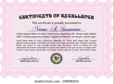 Certificate of achievement template. Vector pattern that is used in money and certificate.With complex background. Good design. 
