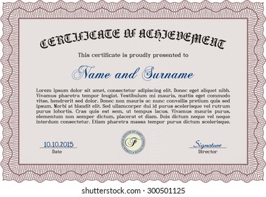 Certificate of achievement template. Vector pattern that is used in money and certificate.With complex background. Good design. 