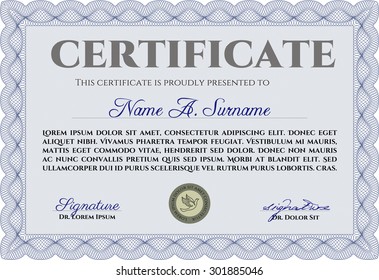 Certificate of achievement template. Vector pattern that is used in currency and diplomas.Printer friendly. Complex design. 