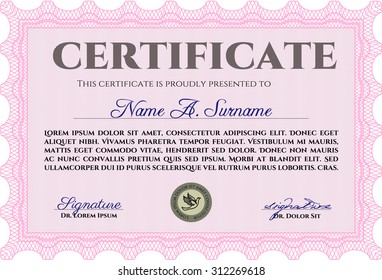 Certificate of achievement template. Vector pattern that is used in money and certificate.With complex background. Good design. 