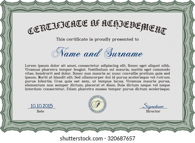 Certificate of achievement template. Vector pattern that is used in money and certificate.With complex background. Good design. 