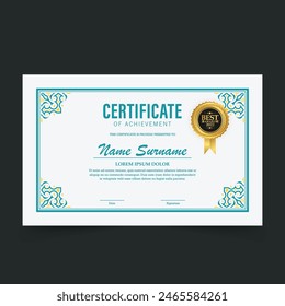 Certificate of achievement template with vintage gold border - Vector