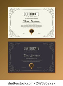 Certificate of achievement template with vintage gold border - Vector