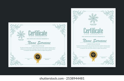 Modelo de certificado de conquista com borda de ouro vintage