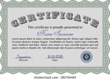 Certificate of achievement. Vector illustration.With quality background. Excellent design. 
