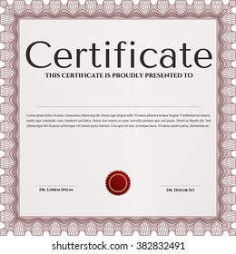 Certificado de progreso. Plantilla de certificado de vector. Diseño retro. Con un fondo lineal complejo. Color rojo.