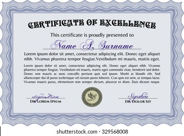 Certificate of achievement. Vector certificate template.Cordial design. With linear background. 