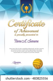 Certificate of Achievement. Water polo Certificate . Portrait.