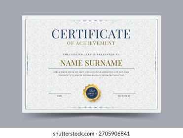 Certificate of achivement diploma with badge vector template