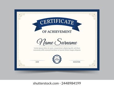 Certificate of achivement diploma vector template