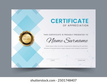 Certificate of achivement modern and elegant template for awards, business and education