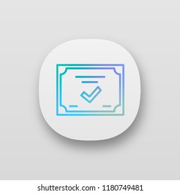 Certificate app icon. Diploma. Quality certificate. Award. License. UI/UX user interface. Web or mobile application. Vector isolated illustration