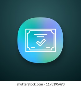 Certificate app icon. UI/UX user interface. Diploma. Quality certificate. Award. License. Web or mobile application. 
Vector isolated illustration