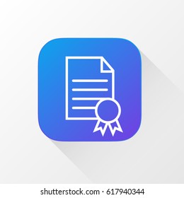 Certificate application for mobile phone. Line flat vector icon, button and website design. Illustration isolated on white background. EPS 10 design, logo, app, infographic.