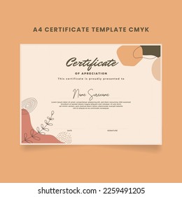 Certificate of Appreciation A4 template, with modern minimalist floral pattern and boho style abstract design, Layered eps10 vector