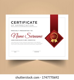 Certificate of appreciation or achievement template design with modern shapes or elements
