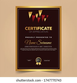Certificate of appreciation or achievement template design with modern geometric shapes