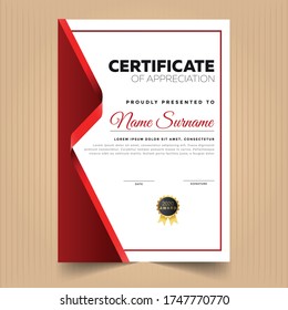 Certificate of appreciation or achievement template design with modern shapes or elements