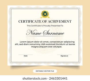 Certificate of appreciation and achievement vector design with block and golden colors. Calligraphy Award and Achievement credentials designed. vintage style Sports award credential element design.