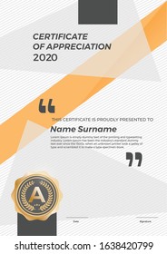 certificate for the appreciation for anything or any event certificate can be used anywhere can be used online or print. color mode is CMYK.