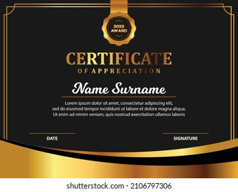 Certificate Appreciation Award Black Gold 