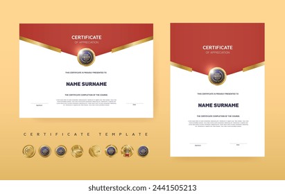 Zertifikat der Anerkennung oder Auszeichnung Diplomvorlage Design und Vektor golden Luxus Premium Badges Design