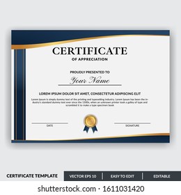 Certificate of appreciation award template design vector. Editable certificates design bundle. Easy to use for any event and business needs.