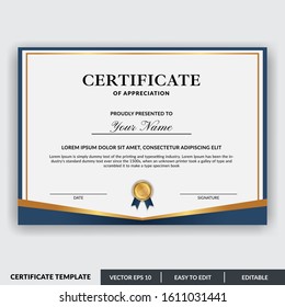 Certificate of appreciation award template design vector. Editable certificates design bundle. Easy to use for any event and business needs.