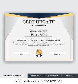 Certificate of appreciation award template design vector. Editable certificates design bundle. Easy to use for any event and business needs.