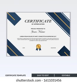 Certificate of appreciation award template design vector. Editable certificates design bundle. Easy to use for any event and business needs.