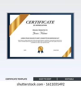 Certificate of appreciation award template design vector. Editable certificates design bundle. Easy to use for any event and business needs.