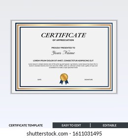 Certificate of appreciation award template design vector. Editable certificates design bundle. Easy to use for any event and business needs.