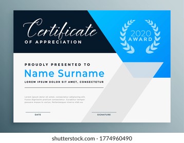 certificate of appreciation blue professional template design