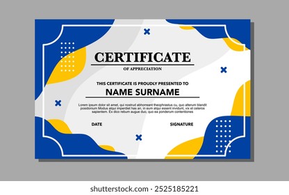 Certificado de Agradecimiento con diseño azul y amarillo.