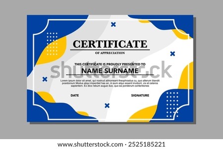 Certificate of Appreciation with blue and yellow design.